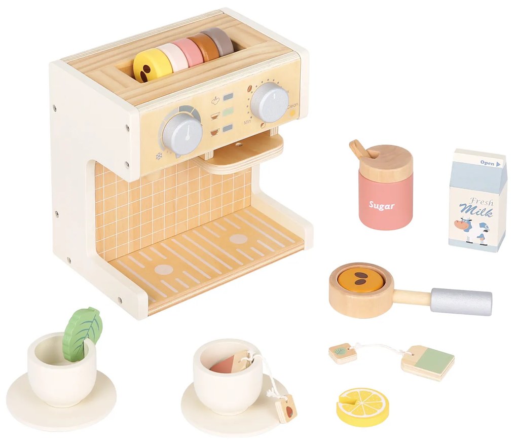 Macchina del caffè in legno con accessori