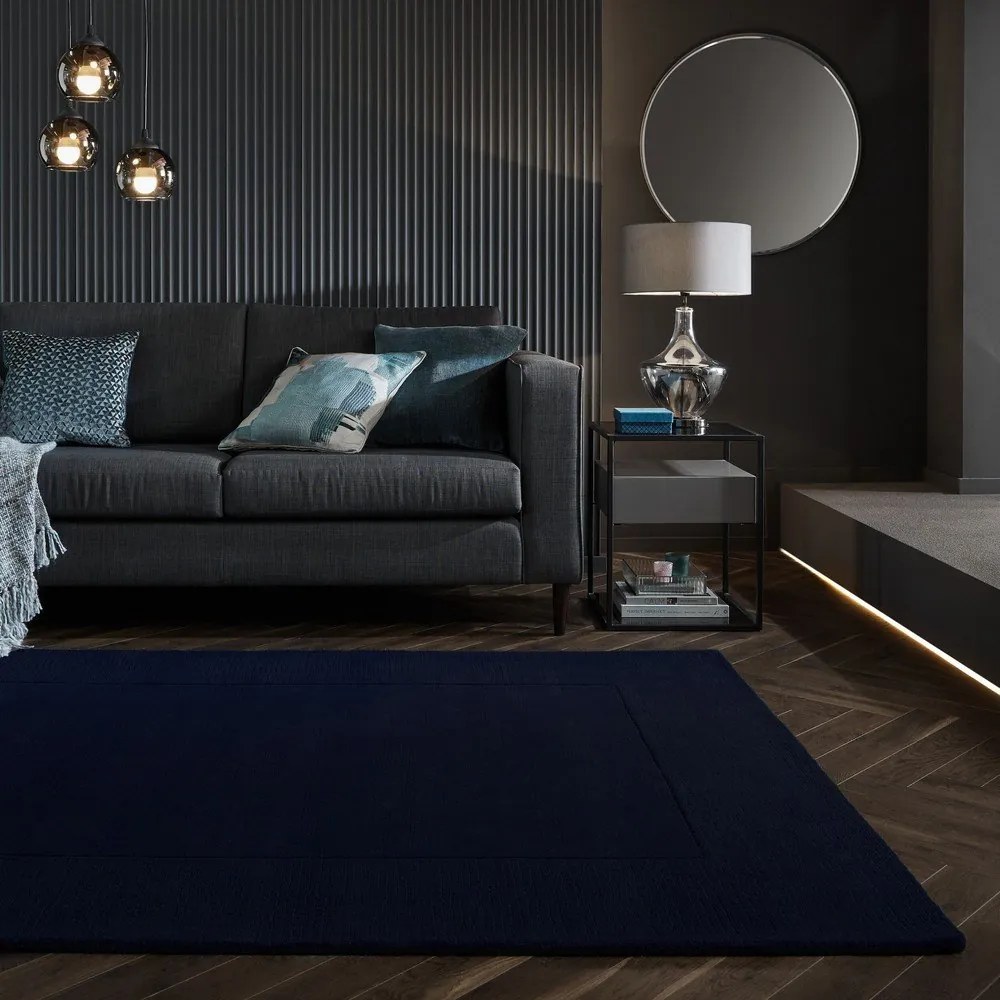 Tappeto blu scuro in lana tessuto a mano 200x290 cm Textured Wool Border – Flair Rugs