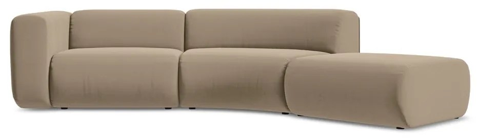 Chaise longue beige (con penisola a destra) con rivestimento in velluto Ekahi – Makamii