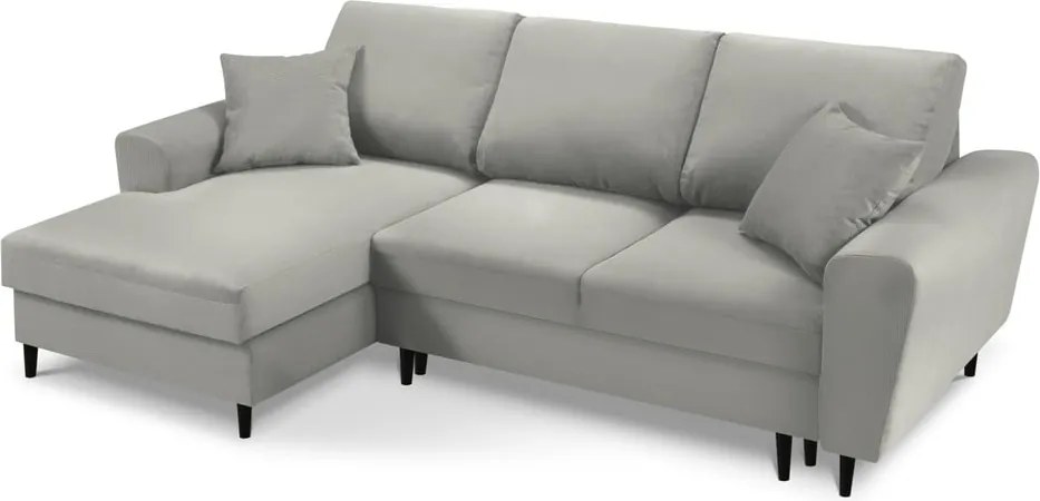 Divano angolare grigio chiaro allungabile e con contenitore (con penisola a sinistra/con chaise lounge) con rivestimento in velluto a coste Kyoto – Cosmopolitan Design