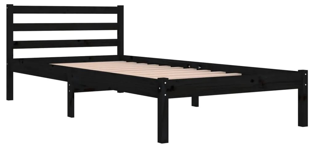 Telaio Letto in Legno Massello di Pino 90x200 cm Nero