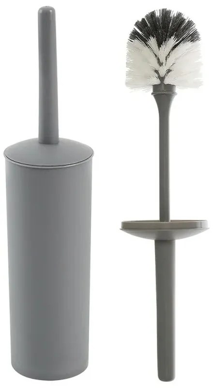 Portascopino wc da appoggio tondo grigio in plastica con scopino