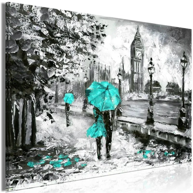 Quadro Walk in London (1 Part) Wide Turquoise  Colore Turchese, Dimensioni e Misure 120x80