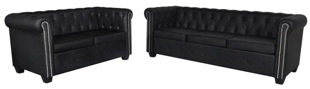 Divani Chesterfield A 2 Posti E A 3 Posti İn Similpelle Nero /