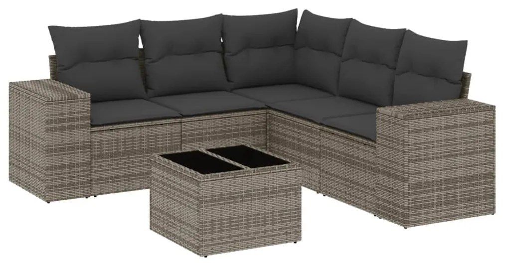 Set Divano da Giardino 6 pz con Cuscini Grigio in Polyrattan