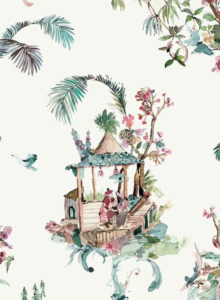 Nina Campbell Carta da parati Toile Chinoise - Teal/ Magenta