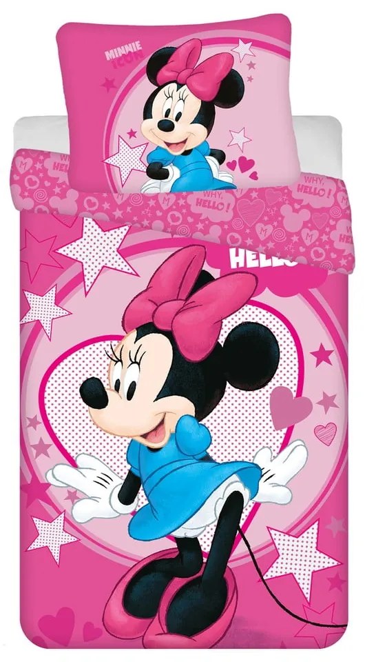 Set copripiumino e federa da bambini rosa in microfibra per letto singolo 140x200 cm Minnie "Hello" – Jerry Fabrics