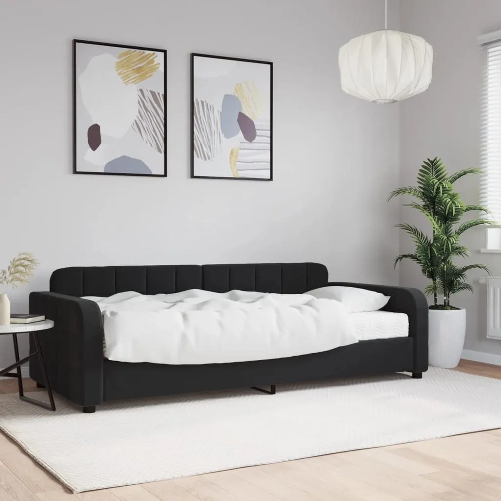 Divano Letto Con Materasso Nero 90x200 Cm İn Velluto /