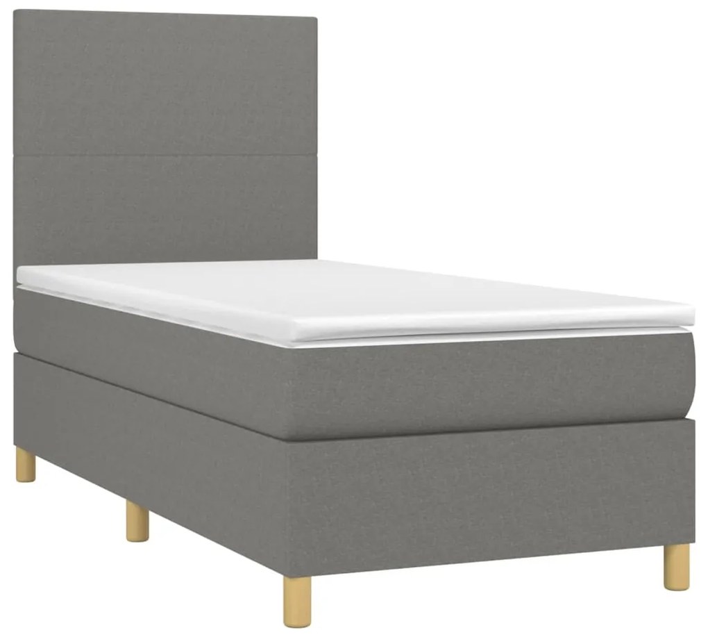 Letto a molle materasso e led grigio scuro 90x190 cm in tessuto