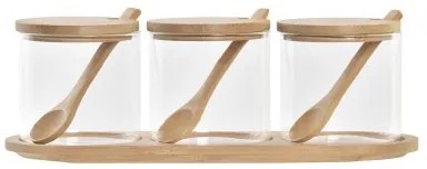 Portazucchero DKD Home Decor Di base Trasparente Naturale Bambù 3 Pezzi 8,5 cm 29 x 10 x 10 cm