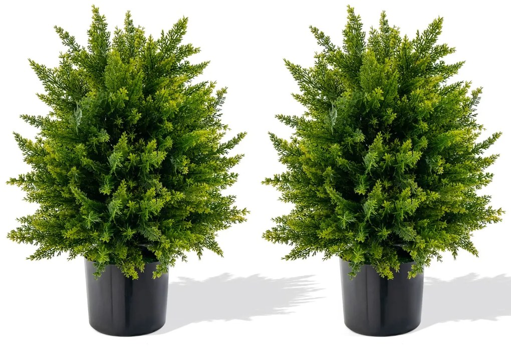 Costway 2 Cedri artificiali resistenti ai raggi uv con vaso riempito di cemento, Piante artificiali alti 54cm