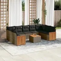 Set Divano da Giardino 10 pz con Cuscini Grigio in Polyrattan 3227964