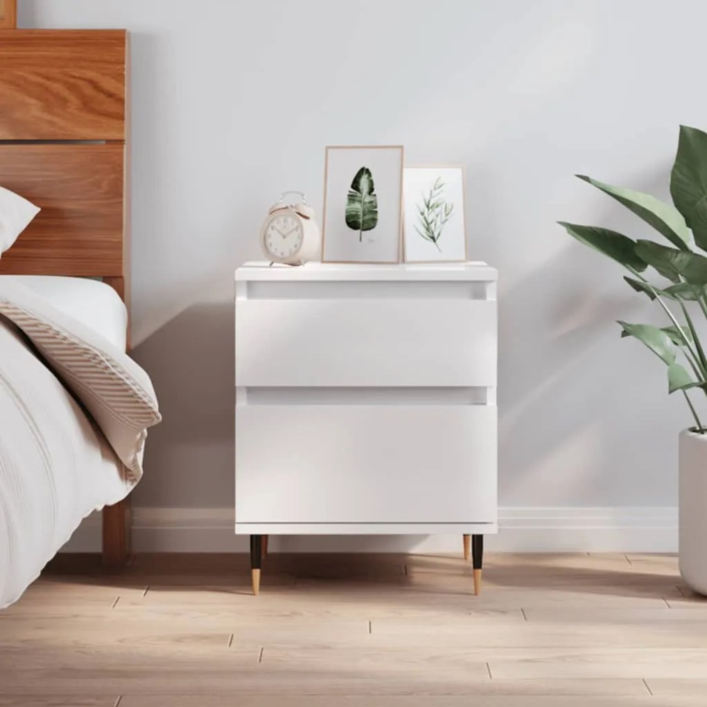 Comodino Bianco Lucido 40x35x50 Cm İn Legno Multistrato /