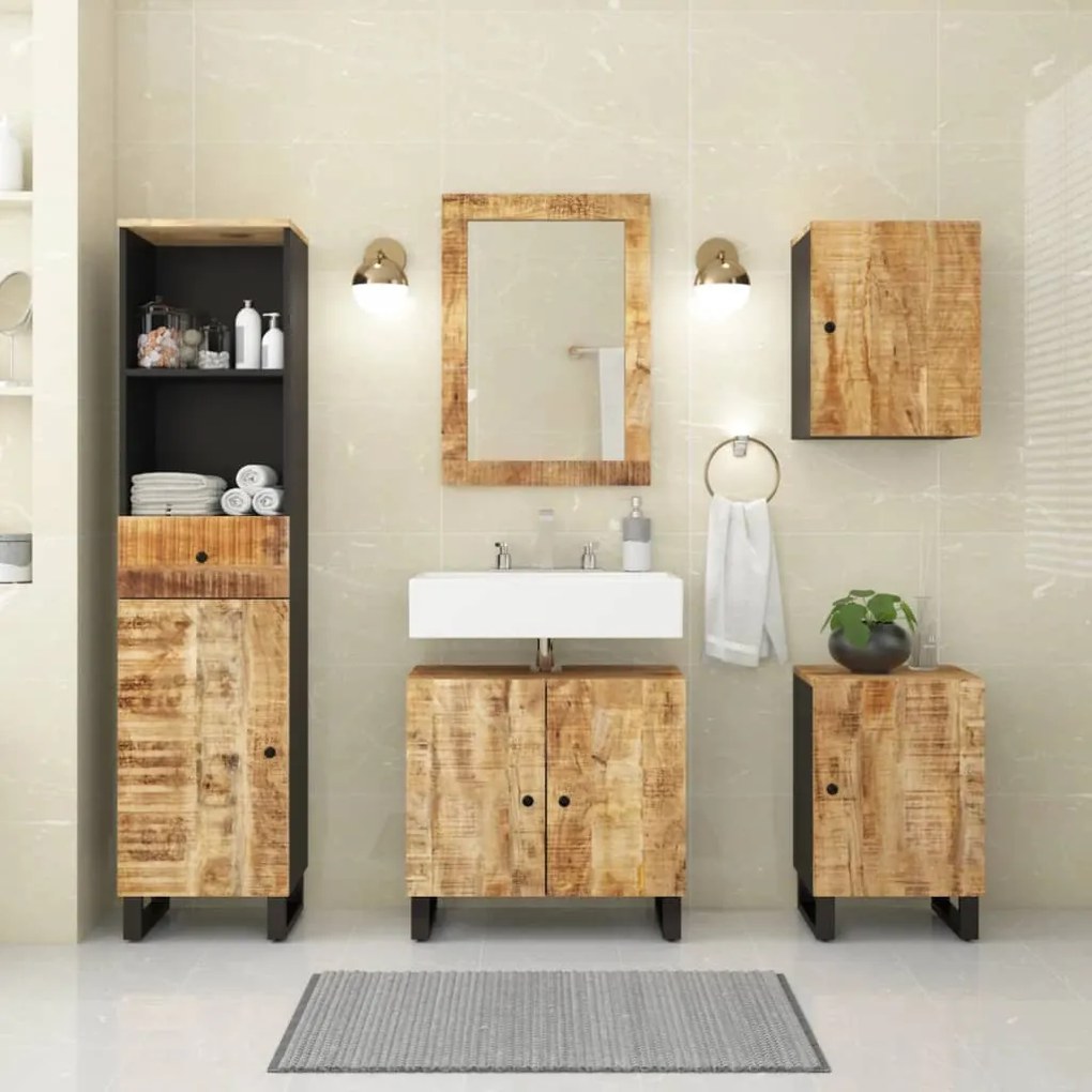 Set mobili da bagno 5 pz in legno massello di mango