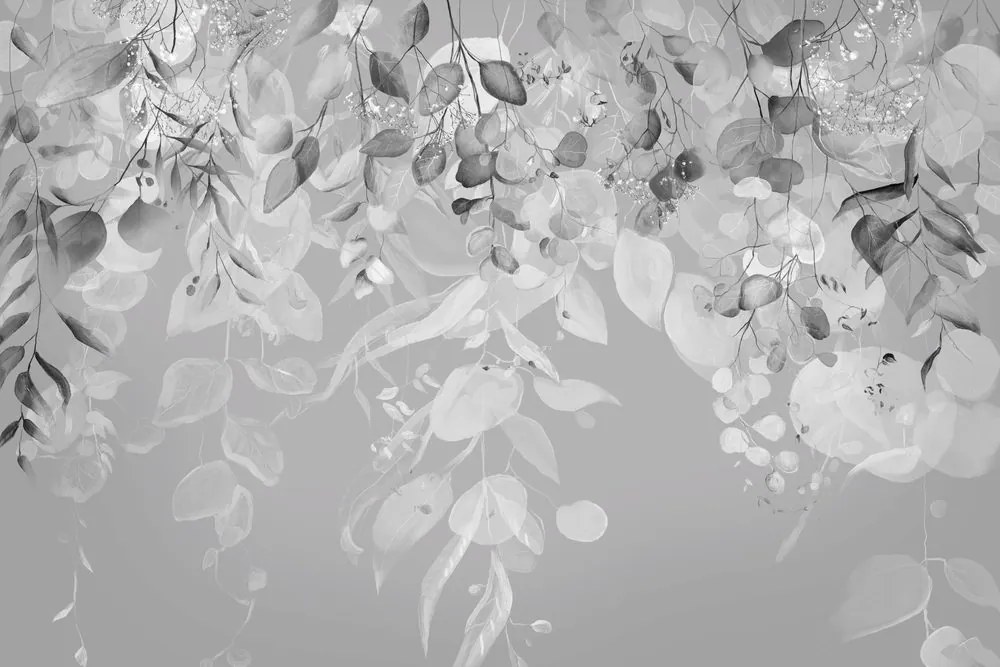 Carta da parati – Foglie Delicate in Abito Grigio