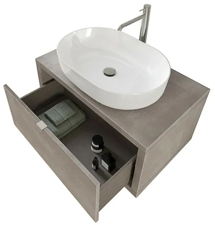 Mobile bagno sospeso 80 cm Master grigio cemento con lavabo appoggio e specchio