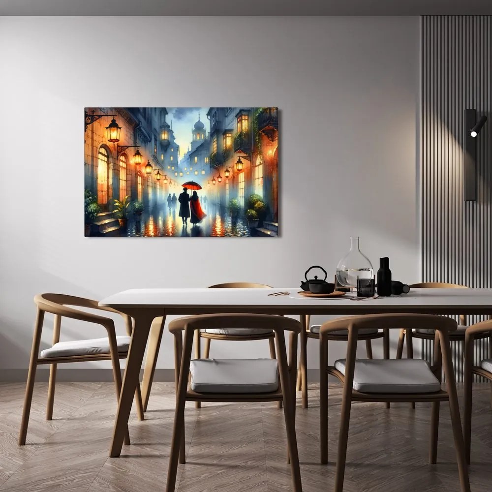 Quadro su tela – Passeggiata romantica nella città piovosa