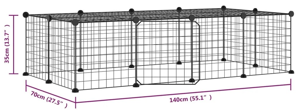Gabbia per animali 20 pannelli con porta nera 35x35 cm acciaio