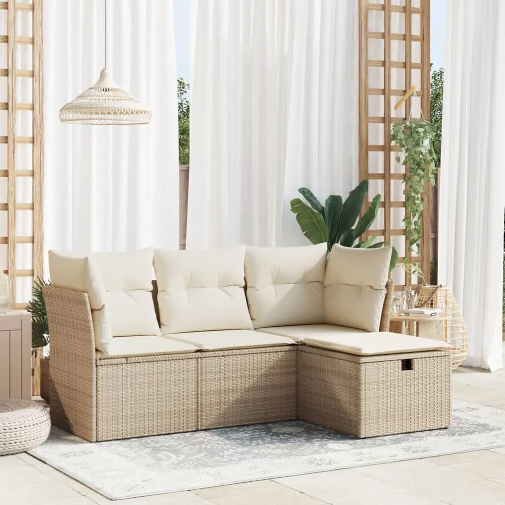 Set divano da giardino 4 pz con cuscini beige in polyrattan