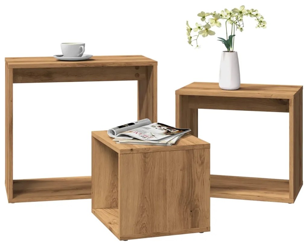 Tavolini Impilabili 3 Pz Rovere Artigianale Legno Multistrato /