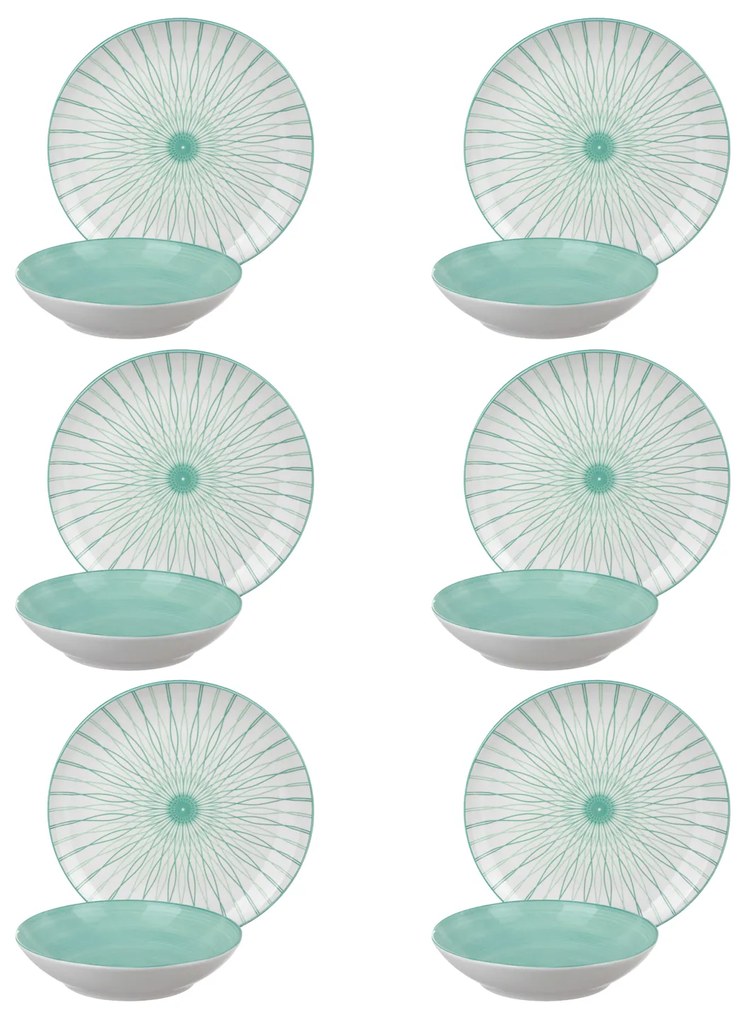 Servizio 12 piatti porcellana decoro ottanio Hipnotic