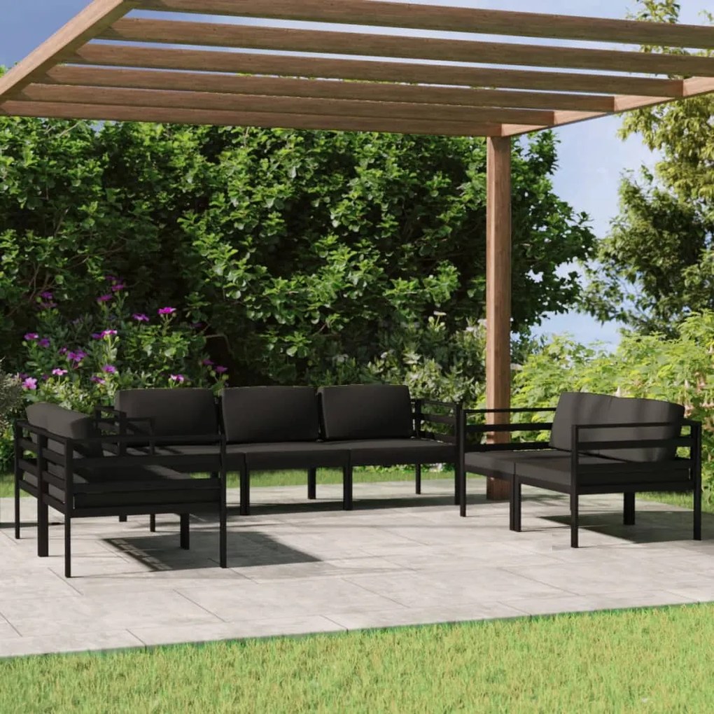 Set divani da giardino 7 pz con cuscini in alluminio antracite