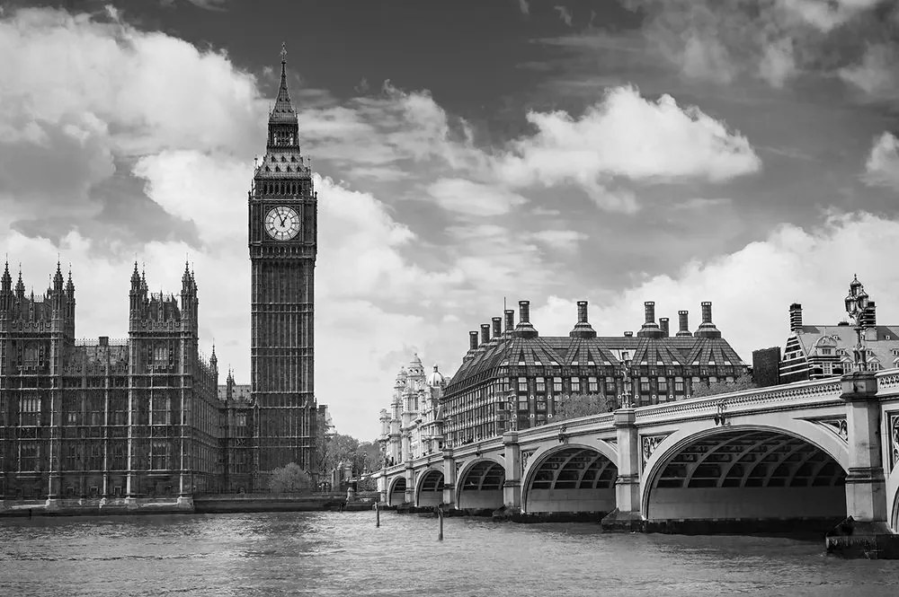 Carta da parati autoadesiva – Big Ben a Londra in bianco e nero