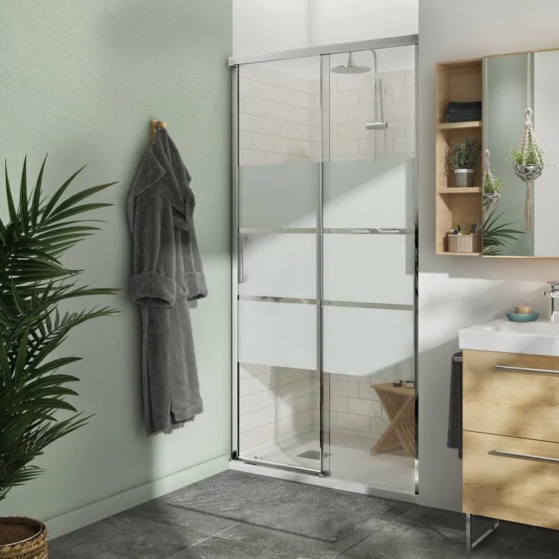 Porta doccia scorrevole Remix, L 96.5-100.5 cm x H 195 cm x SP 8 mm, profilo cromo, vetro smerigliato