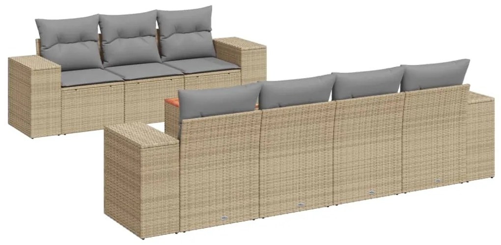 Set divano da giardino 8 pz con cuscini beige in polyrattan