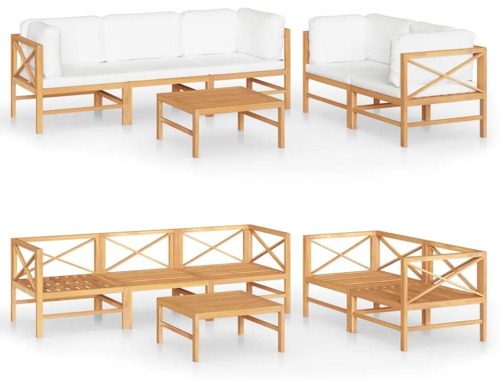 Set divani da giardino 6 pz cuscini crema in legno massello di teak
