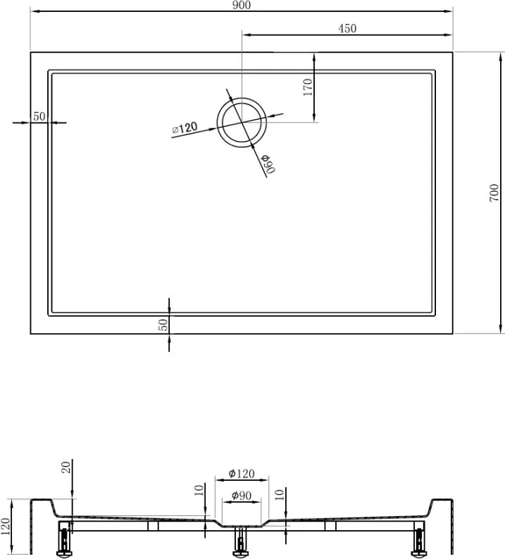 Mexen Flow+ piatto doccia rettangolare 90 x 70 cm, bianco lucido - 46R107090H