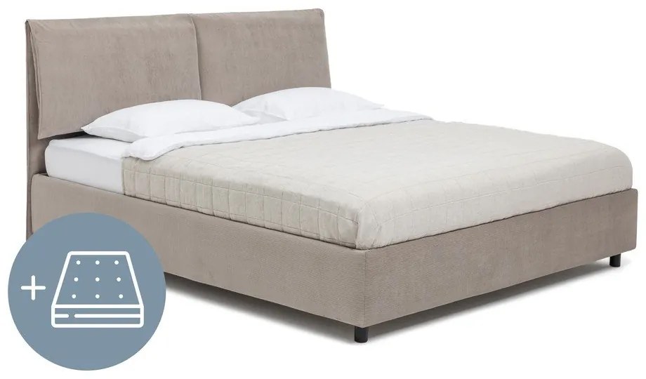 Letto matrimoniale imbottito grigio tortora con contenitore, materasso e rete inclusi 180x200 cm Myra Pillow – Bonami Selection