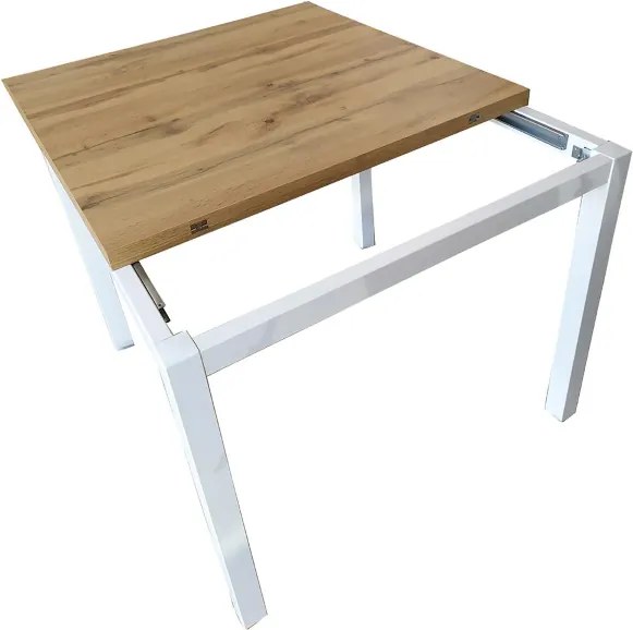 Tavolo da cucina moderno con gambe in metallo bianche 90x90 allungabile a libro