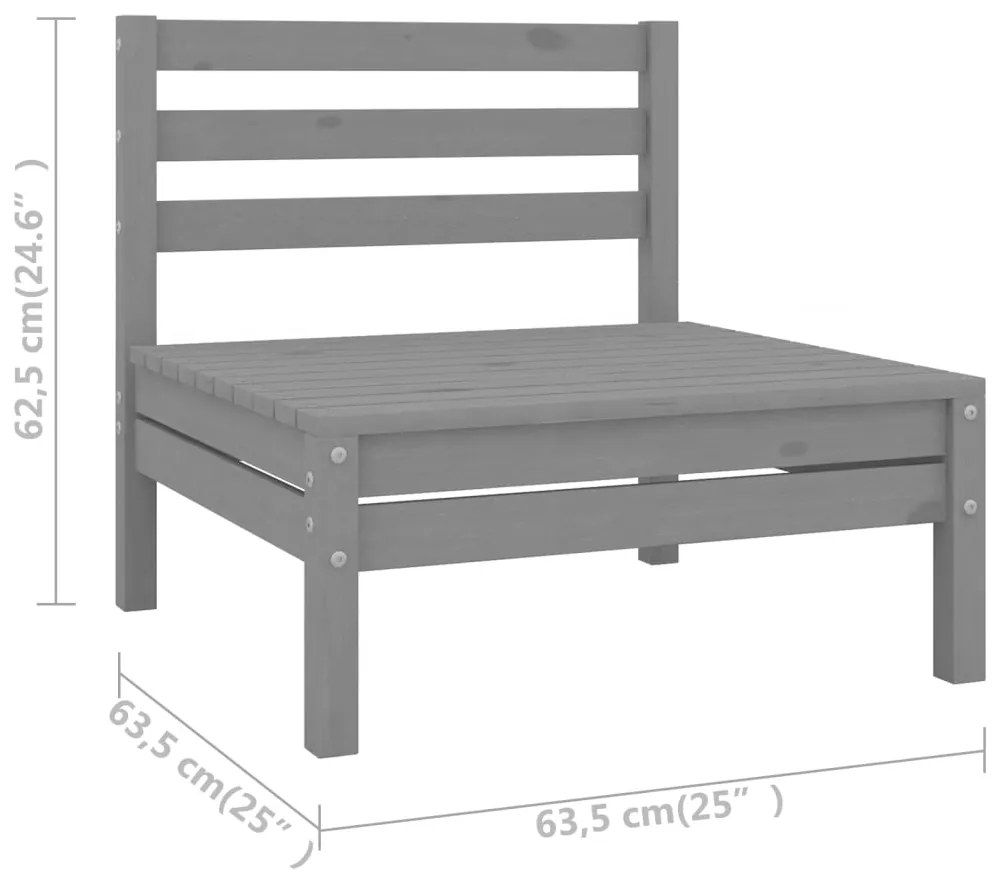 Set Salotto da Giardino 10 pz in Legno Massello di Pino Grigio