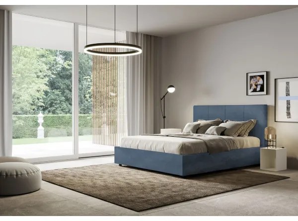 Letto contenitore da 160x200 in microfibra blu Mika