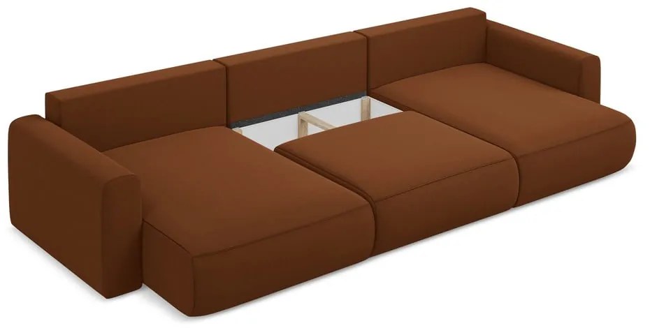 Divano angolare color terracotta allungabile/con contenitore (a U) con rivestimento in velluto Kapua – Makamii