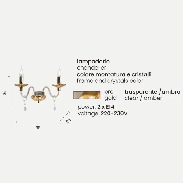 Applique CECILIA 35x25 cm in cristallo Ambra 2 luci