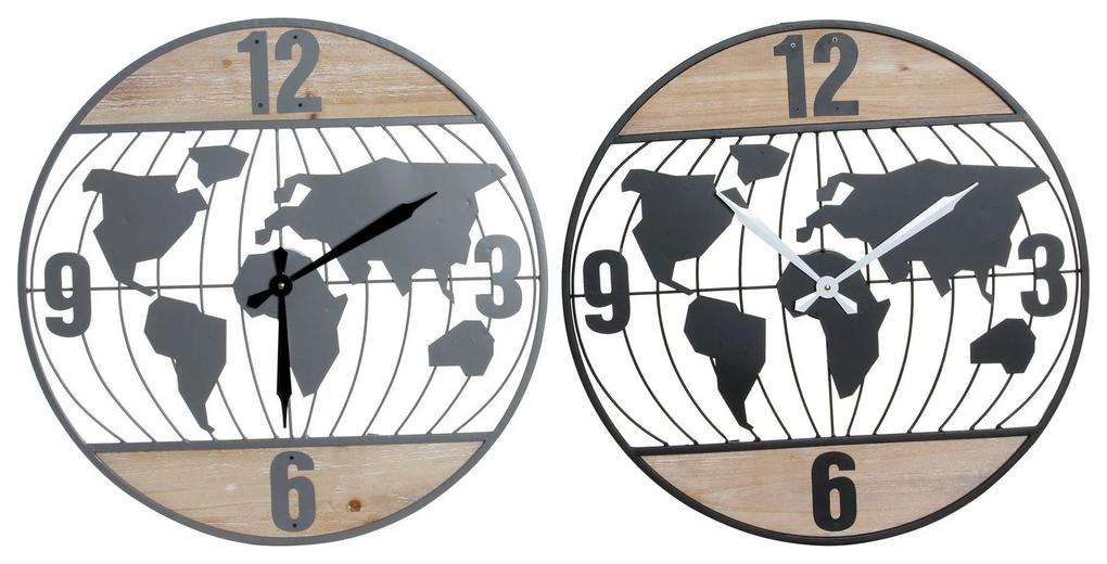 Orologio da Parete DKD Home Decor Nero Grigio Ferro Legno MDF Mappamondo (2 pezzi) (60 x 4.5 x 60 cm)