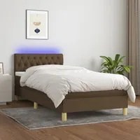 Letto a Molle Materasso e LED Marrone Scuro 100x200 cm Tessuto 3133936