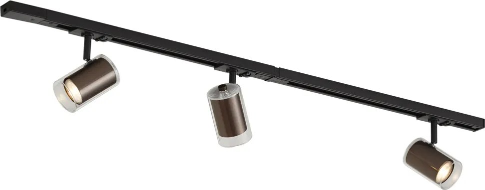 Sistema di illuminazione a binario moderno nero con 3 faretti bronzo scuro 1 fase - Iconic Lloyd