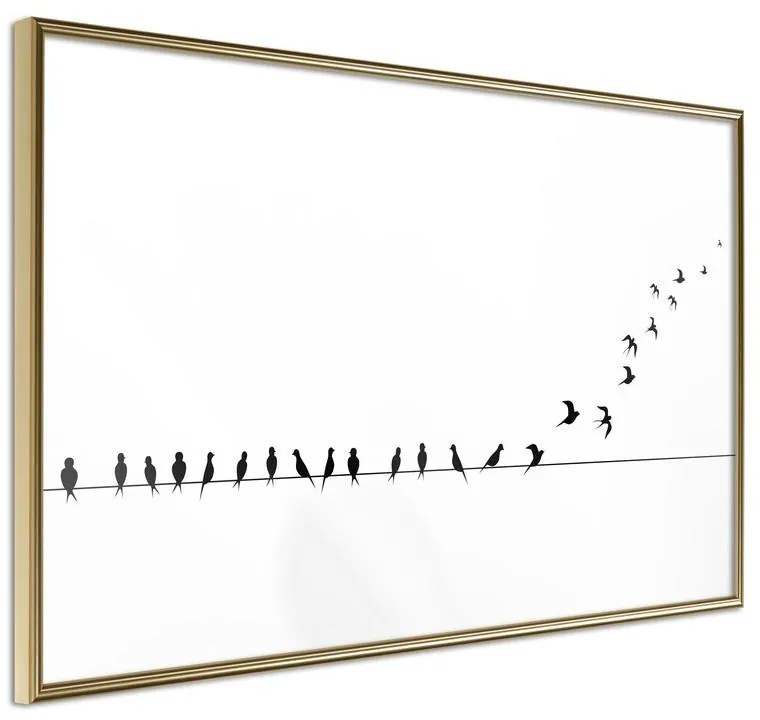 Poster  Birds on a Wire  Cornice Quadri Cornice d'oro, Larghezza x Altezza Home decor 90x60