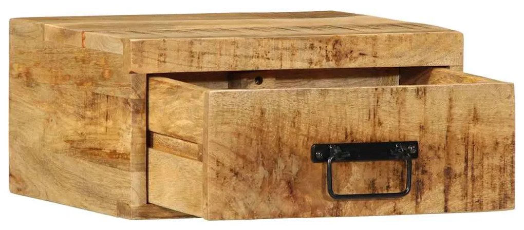 Comodino a parete in legno grezzo massello di mango