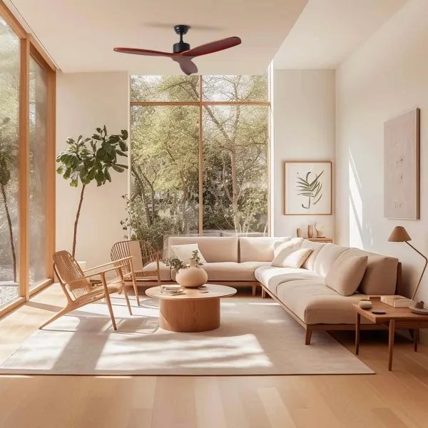 ZEVENTI - Ventilatore a soffitto CUENCA Wi-Fi Tuya nero/rovere + DO