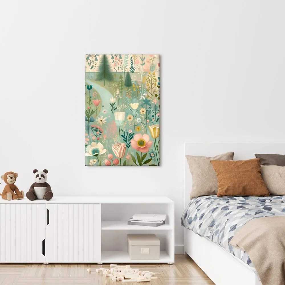 Quadro su tela – Prato fiorito magico ai bordi della foresta