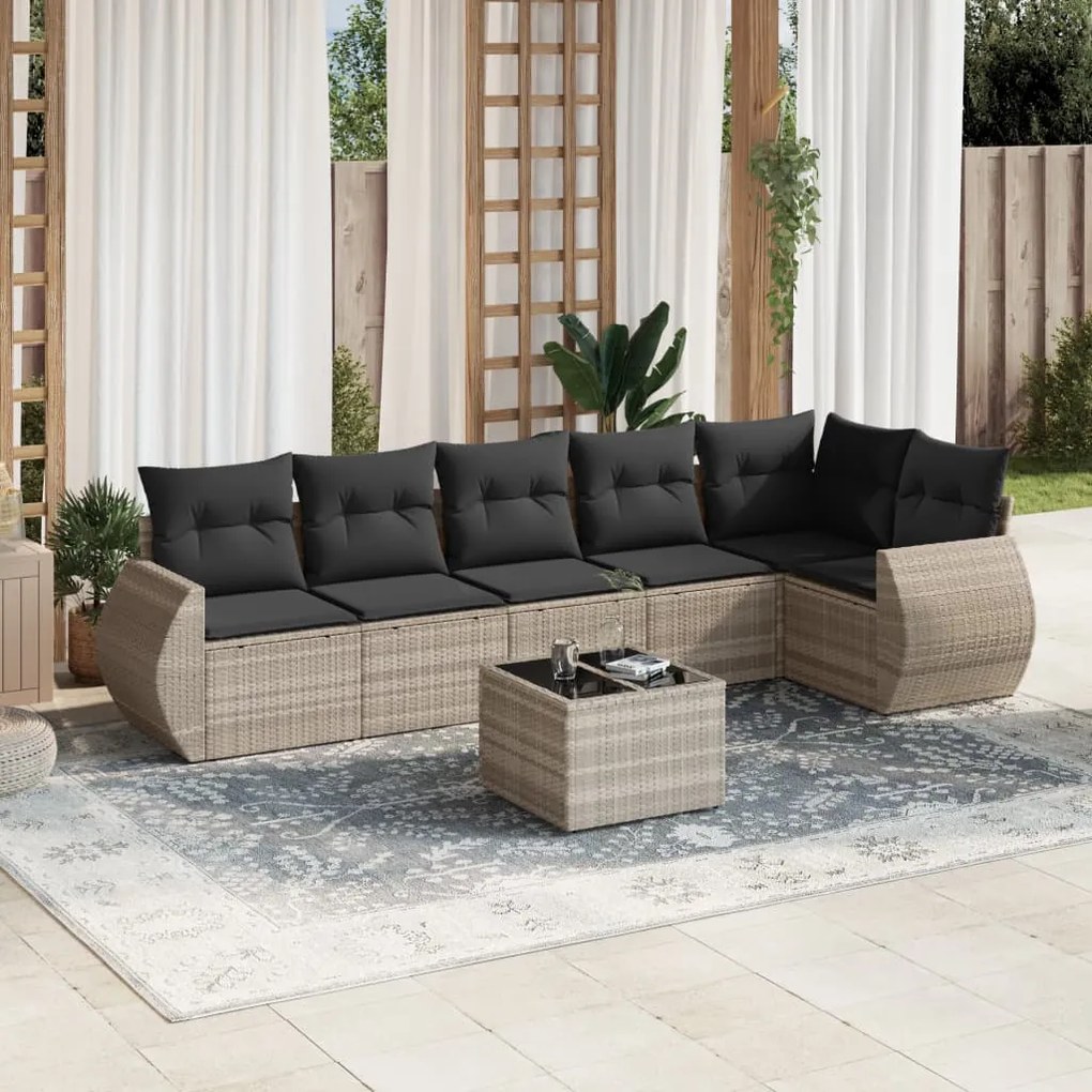 Set divani da giardino 7pz con cuscini grigio chiaro polyrattan