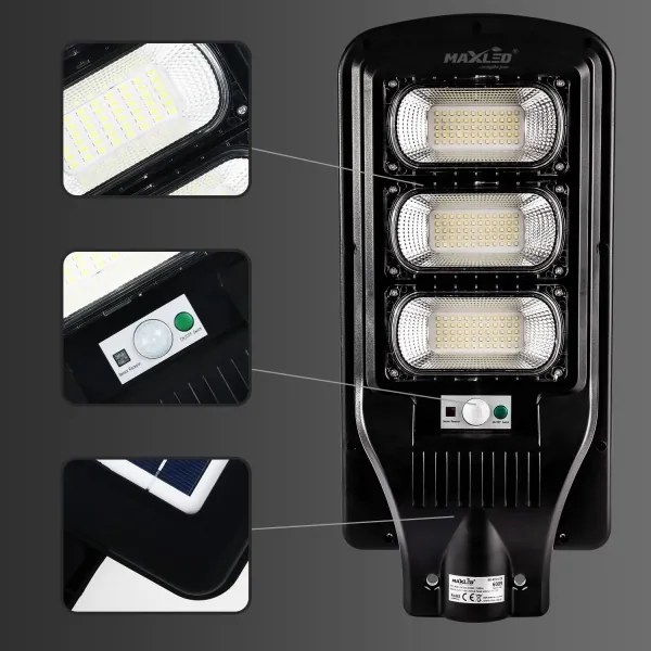 Lampada stradale solare LED con sensore LED/180W/6V 6500K IP65 + telecomando