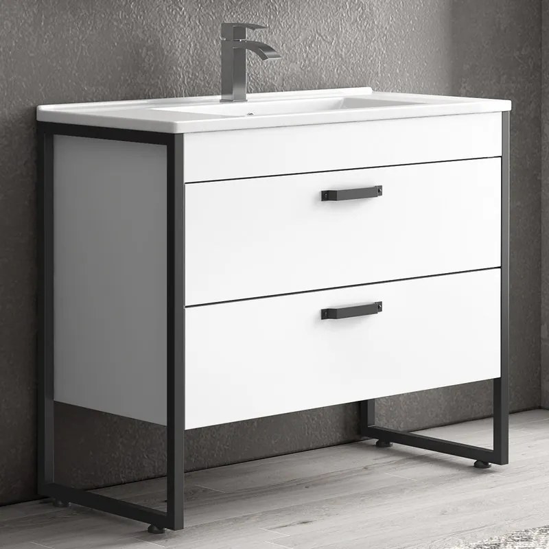 Mobile bagno 100cm con struttura metallica nera IKOS-100 - KAMALU