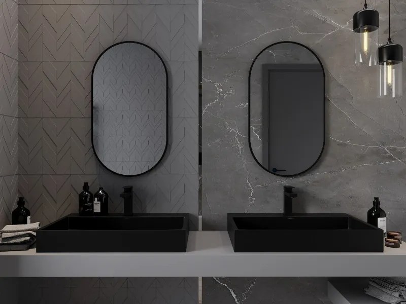 Mexen Loft specchio da bagno ovale 80 x 45 cm, cornice nera - 9851-080-045-000-70