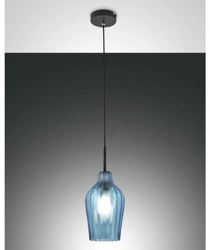 Lampadario Glamour Stintino nero paralume azzurro E27 LA MIA LUCE