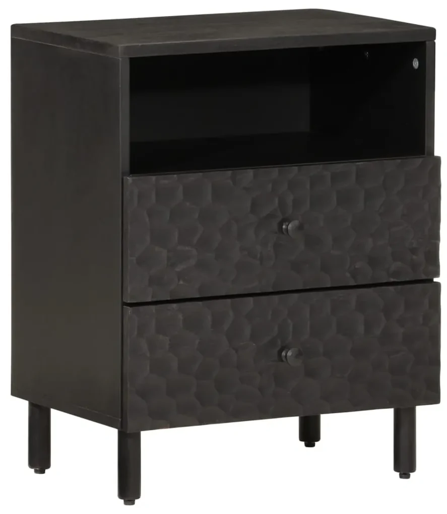 Comodino nero 50x33x60 cm in legno massello di mango